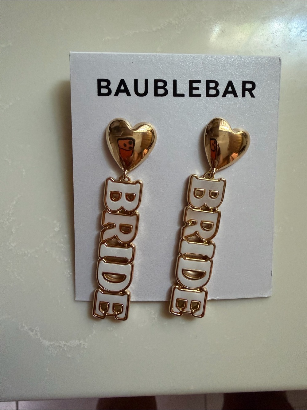 BaubleBar Gold 'Bride' Heart Drop Earrings NWT